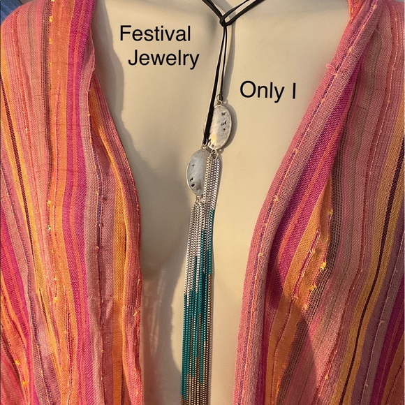 Boho Rope Necklace. Western Style Long Tassels Necklace Tie Leather Necklace. - Picture 3 of 11